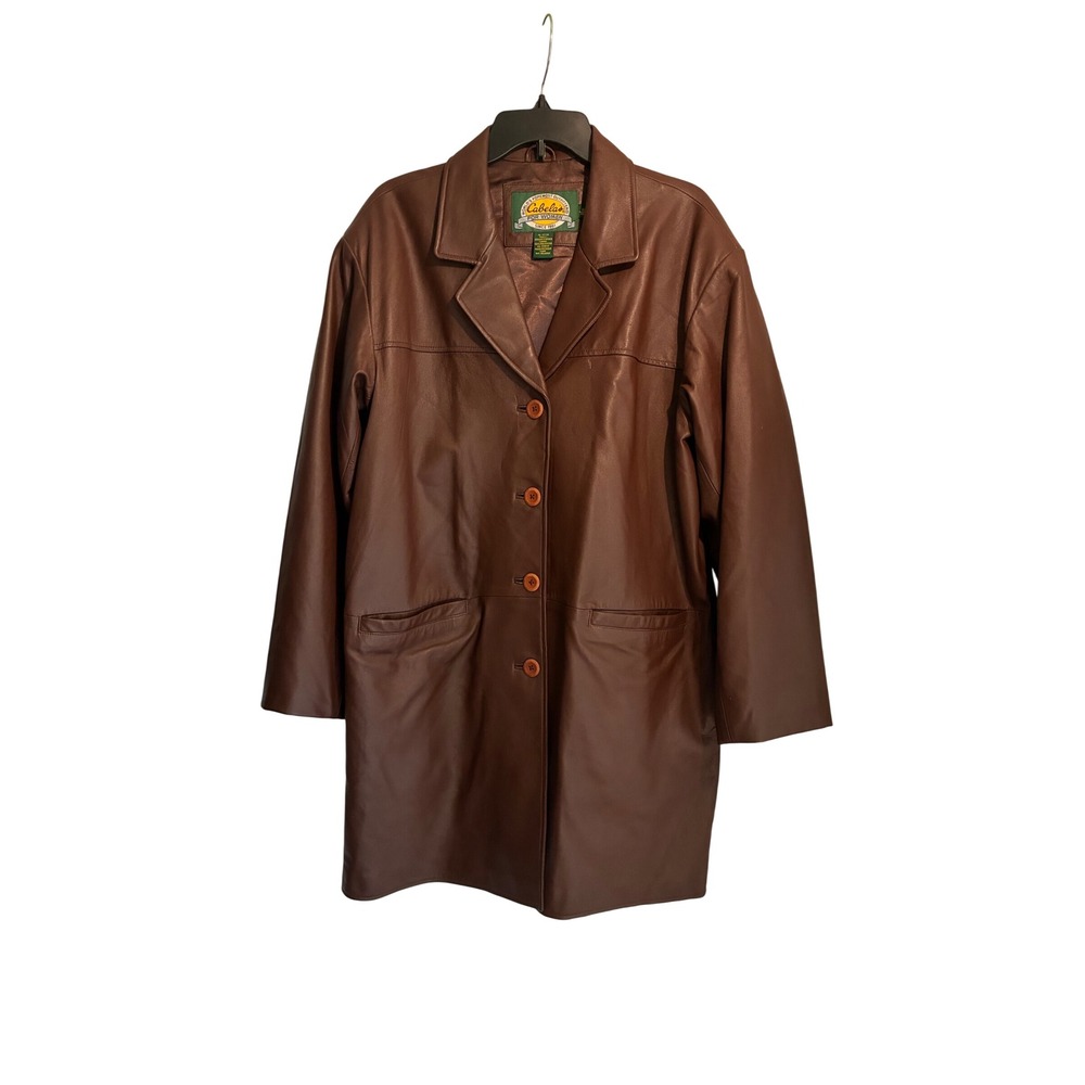 Cabela's For Women Brown Genuine Leather Car Coat Jacket XL Minimalist Neutral